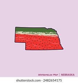 Add a slice of summer to your projects with this Nebraska Watermelon Map illustration! Perfect for posters, t-shirts, and more. Ideal for fruit lovers and Nebraska fans!