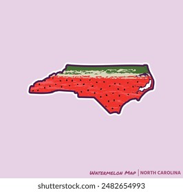 ¡Añade un trozo de verano a tus proyectos con esta ilustración de North Carolina Watermelon Map! Perfecto para carteles, camisetas y más. Ideal para los amantes de la fruta y los fans de Carolina del Norte!