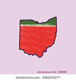 ¡Añade un trozo de verano a tus proyectos con esta ilustración de Mapa de Sandía de Ohio! Perfecto para carteles, camisetas y más. Ideal para los amantes de la fruta y los fans de Ohio!