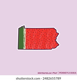 ¡Añade un trozo de verano a tus proyectos con esta ilustración de Pennsylvania Watermelon Map! Perfecto para carteles, camisetas y más. Ideal para los amantes de la fruta y los fans de Pennsylvania!