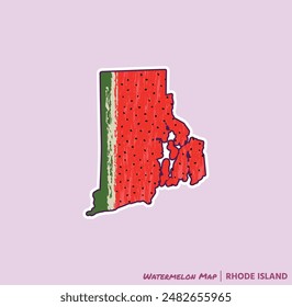 ¡Añade una rebanada de verano a tus proyectos con esta ilustración de Rhode Island Watermelon Map! Perfecto para carteles, camisetas y más. Ideal para los amantes de la fruta y los fans de Rhode Island!