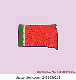 ¡Añade un trozo de verano a tus proyectos con esta ilustración del Mapa de Sandía de Dakota del Sur! Perfecto para carteles, camisetas y más. Ideal para los amantes de la fruta y los fans de Dakota del Sur!