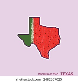 ¡Añade un trozo de verano a tus proyectos con esta ilustración de Mapa de Sandía de Texas! Perfecto para carteles, camisetas y más. Ideal para los amantes de la fruta y los aficionados de Texas!