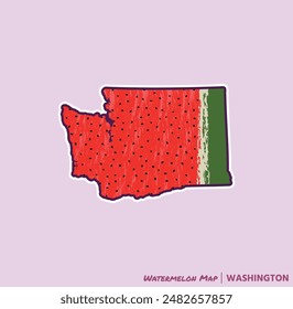 ¡Añade una rebanada de verano a tus proyectos con esta ilustración del Mapa de Sandía de Washington! Perfecto para carteles, camisetas y más. Ideal para los amantes de la fruta y los fans de Washington!