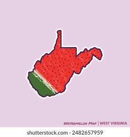 ¡Añade un trozo de verano a tus proyectos con esta ilustración de West Virginia Watermelon Map! Perfecto para carteles, camisetas y más. Ideal para los amantes de la fruta y los fans de Virginia Occidental!