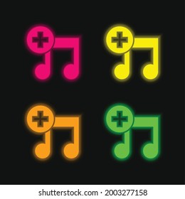 Add A Song Interface Symbol four color glowing neon vector icon