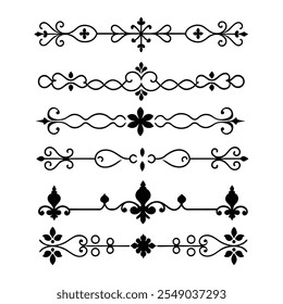 Add sophistication to your designs with this collection of elegant divider ornaments in vector format. Perfect for invitations, borders, and decorative digital projects.