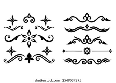 Add sophistication to your designs with this collection of elegant divider ornaments in vector format. Perfect for invitations, borders, and decorative digital projects.