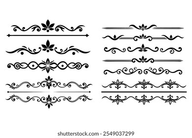 Add sophistication to your designs with this collection of elegant divider ornaments in vector format. Perfect for invitations, borders, and decorative digital projects.