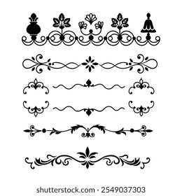 Add sophistication to your designs with this collection of elegant divider ornaments in vector format. Perfect for invitations, borders, and decorative digital projects.