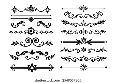 Add sophistication to your designs with this collection of elegant divider ornaments in vector format. Perfect for invitations, borders, and decorative digital projects.