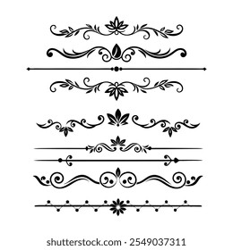 Add sophistication to your designs with this collection of elegant divider ornaments in vector format. Perfect for invitations, borders, and decorative digital projects.