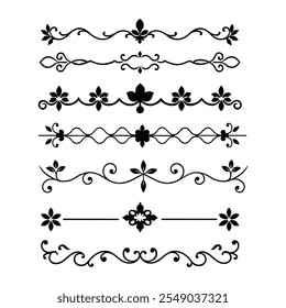 Add sophistication to your designs with this collection of elegant divider ornaments in vector format. Perfect for invitations, borders, and decorative digital projects.