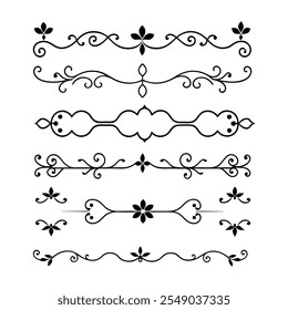 Add sophistication to your designs with this collection of elegant divider ornaments in vector format. Perfect for invitations, borders, and decorative digital projects.