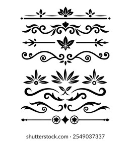 Add sophistication to your designs with this collection of elegant divider ornaments in vector format. Perfect for invitations, borders, and decorative digital projects.