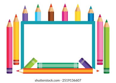  Add a splash of color to your projects with this vibrant pencil frame vector. Ideal for educational designs, art projects, invitations, and creative backgrounds.
