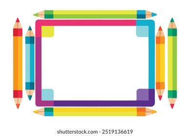  Adicione um toque de cor aos seus projetos com este vetor de quadro de lápis vibrante. Ideal para projetos educacionais, projetos de arte, convites e planos de fundo criativos.
