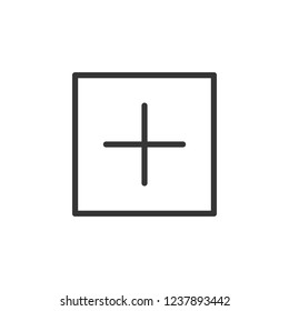 Add in square sign icon. Outline icon on white background. Add in circle sign Silhouette. Web site, page and mobile app design vector element.