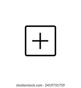 Add in square sign icon. Outline icon on white background. Add in circle sign Silhouette. Web site, page and mobile app design vector element.