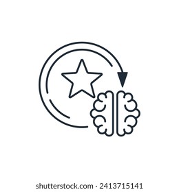 Add a star to the brain. Learn new knowledge, skills and experience. Improve your professional level. Vector linear icon isolated on white background.