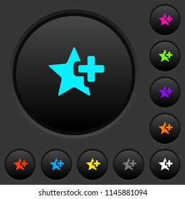 Add star dark push buttons with vivid color icons on dark grey background