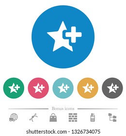 Add star flat white icons on round color backgrounds. 6 bonus icons included.