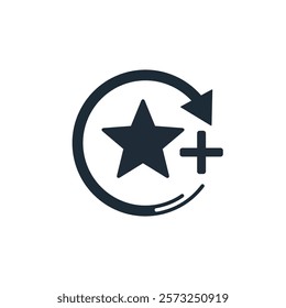 Add a star. Improve rating, status. Increase quality, service.  Vector linear icon isolated on white background.