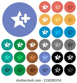 Add star multi colored flat icons on round backgrounds. Included white, light and dark icon variations for hover and active status effects, and bonus shades on black backgounds.