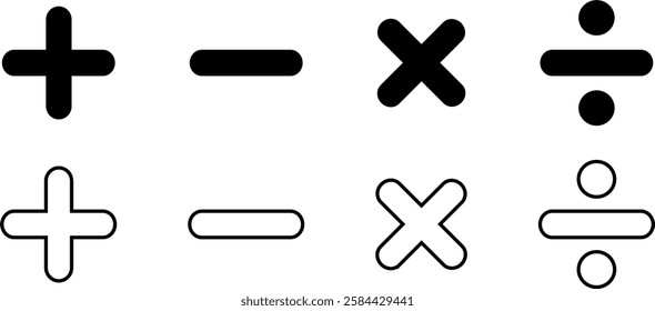 Add subtract divide multiply, flat vector math icons