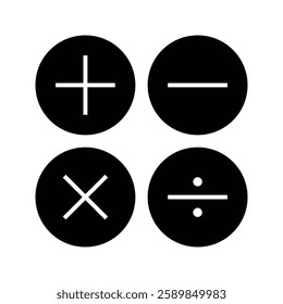 Add, Subtract, Multiply And Divide Icons. Symbols In Mathematics Isolated on a white background.