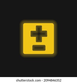 Add And Subtract Symbols yellow glowing neon icon