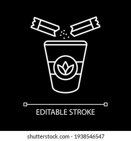 Add sugar to herbal tea white linear icon for dark theme. Sweet drink. Beverage take out. Thin line customizable illustration. Isolated vector contour symbol for night mode. Editable stroke