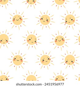 Add sunshine to your projects with this adorable seamless pattern! 
Featuring cute sun faces expressing various emotions. 
Perfect for backgrounds, textiles, and more.