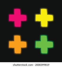 Add Symbol Four Color Glowing Neon Stock Vector (Royalty Free ...