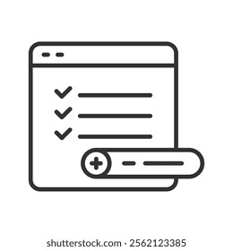 Add task, icon in line design. Add task, management, to-do list, productivity, schedule planner, task addition, organize work on white background vector. Add task editable stroke icon