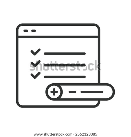 Add task, icon in line design. Add task, management, to-do list, productivity, schedule planner, task addition, organize work on white background vector. Add task editable stroke icon