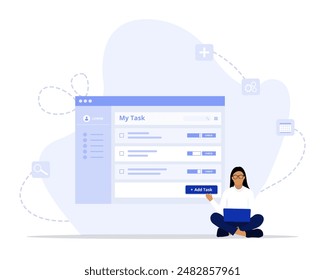Add tasks concept illustration. Suitable for landing page, ui, web, App intro card, editorial, flyer, and banner.