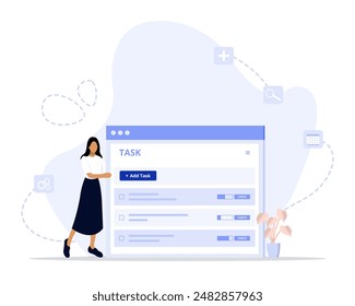 Add tasks concept illustration. Suitable for landing page, ui, web, App intro card, editorial, flyer, and banner.
