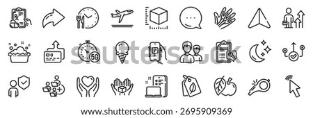 Add team, Business results and Apple line icons pack. Share, Message, Paper plane icons. Spanner, Veins, Parking app web icon. Hold box, Bio tags, Prescription drugs pictogram. Vector