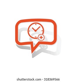 Add time message sticker, orange chat bubble with image inside, on white background
