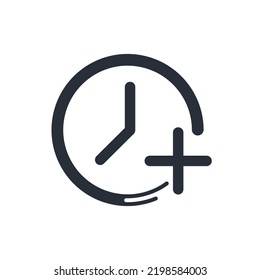 Add time. Plus hours. Vector linear icon isolated on white background.