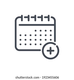Add To Timetable Line Icon. Calendar With Plus Vector Outline Sign.