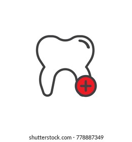 Add tooth filled outline icon, line vector sign, linear colorful pictogram isolated on white. Tooth and plus symbol, logo illustration. Pixel perfect vector graphics