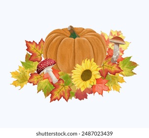 Add a touch of autumn charm to your project with this cute watercolor fall illustration! Perfect for invitations and greetings.