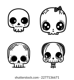 Add a touch of cute creepiness to your project with our cute kawaii skull head logo collection. Hand drawn with love, these illustrations are sure to add a unique and playful twist