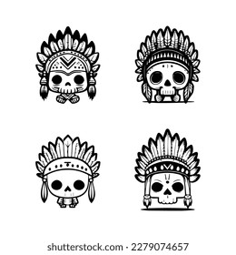 Add a touch of edgy cuteness to your project with our cute kawaii skull head logo wearing Indian chief accessories collection. Hand drawn with love, these illustrations are sure to bring a sense of pl