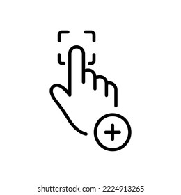 Agregar ID táctil al icono de la línea Smartphone. Escanear contraseña de huella digital para acceder al pictograma lineal. Símbolo de esquema de identificación de huellas de dedos de escáner humano. Stroke editable. Ilustración de vectores aislados.