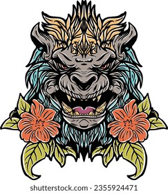 Add a touch of mystique to your designs with this captivating vector illustration of a Mythical Beast, adorned amidst a landscape of charming flowers and foliage. The flexible format makes it easy to 