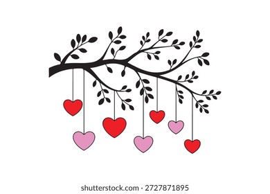 Añade un toque de encanto poético a tus diseños con este Vector de Ramas con Corazones Colgantes. Esta delicada silueta presenta ramas de árbol elegantemente curvadas adornadas con varios adornos de corazón colgantes, que simbolizan el amor, el crecimiento y la conexión. Es un gráfico ideal para una marca romántica, papelería de boda y una decoración para el hogar sincera.