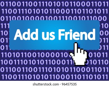 Add us Friend Button with Hand Cursor. Vector Illustration.